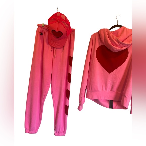 NWOT Aviator Nation hoodie/jogger/hat set PINK Size M - Picture 3 of 6